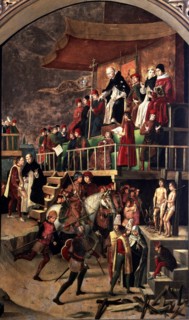 Auto-da-Fé' chaired by Santo Domingo de Guzmán, table belonging to 'Altarpiece of St. Thomas', ma?