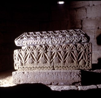 Sarcophagus with relief and ornaments of pineapples, palmettes and sogeados from the Church of Sa?