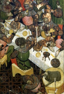 Altarpiece of San Martin de Tours (1420?), Detail of the altarpiece with an orgy of soldiers (per?