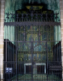 Wrought iron gate of the chapel of Saint Sebastian and Saint Tecla in the Barcelona Cathedral.