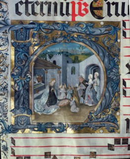 Birth of Jesus, Choirbook No. 5, miniature of the H capital letter of sheet 88v.