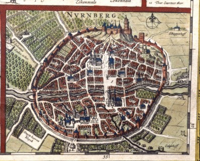 Nuremberg, colored engraving from the book 'Le Theatre du monde' or 'Nouvel Atlas', 1645, created?