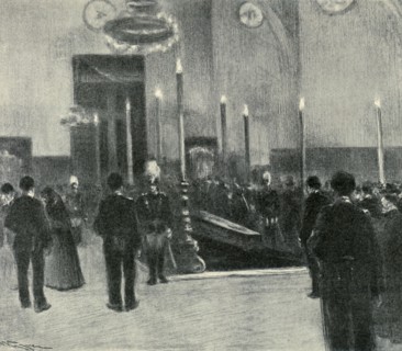 Funeral chapel in the city of Barcelona during exposure of the body of Mosén Jacinto Verdaguer, i?