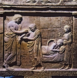 Relief showing Asclepius healing a sick.
