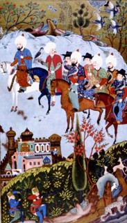 Hawk hunting scene, Miniature in the 'Book of facts'.
