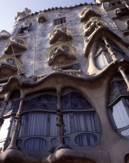 Detail of the façade of the Casa Batllo, built between 1904 and 1906, designed by Antoni Gaudí i ?