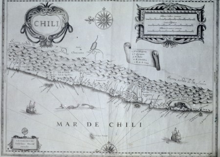 Map of Chile of the 17th century according to Guiljelmus Blaeuw.