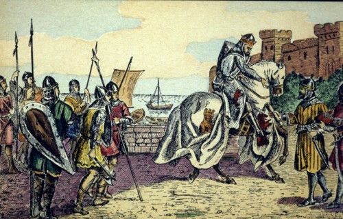 Conquest of Seville by King Ferdinand III 'The Saint' in 1248, colored engraving.