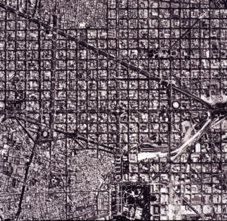 Aerial View of 'L'Eixample' map, know as 'Plan Cerdá' of the city of Barcelona, ??renovation and ?