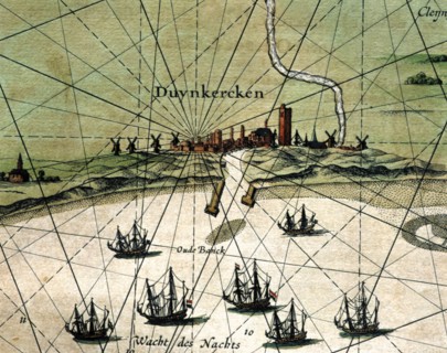 Dunkirk, colored engraving from the book 'Le Theatre du monde' or 'Nouvel Atlas', 1645, created, ?