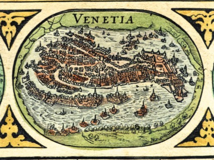 Venice, colored engraving from the book 'Le Theatre du monde' or 'Nouvel Atlas', 1645, created, p?