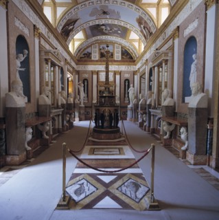 View of the gallery of statues at the Casita del Labrador (Farm worker little house) in the Royal?