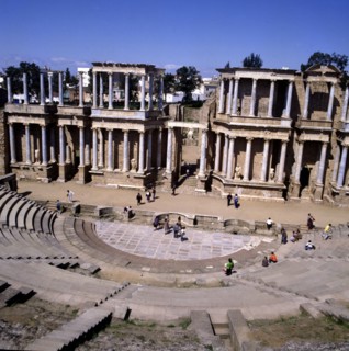 Ruins of the Roman theater of the ancient city Emerita Augusta, now Mérida.