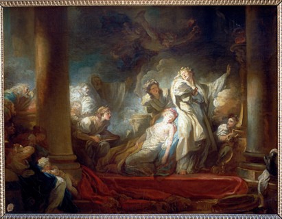 The sacrifice of Caliroe', oil by Fragonard.