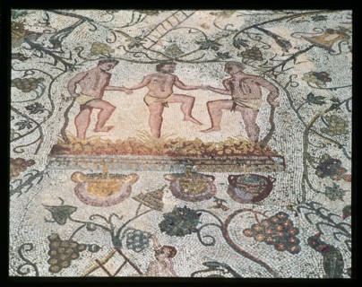 Ruins of Mérida, Roman house of the Amphitheater, detail of the mosaic with scenes of treading of?