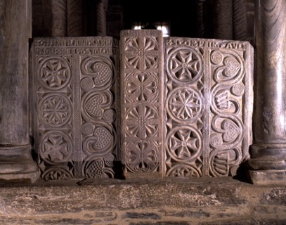 Church of Santa Cristina de Lena. Visigothic chancel screen used as an altar.
