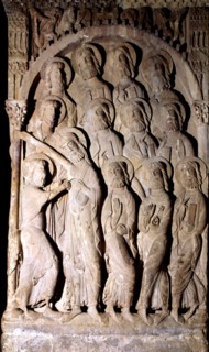 Monastery of Santo Domingo de Silos, cloister, detail of the relief showing the incredulity of Sa?