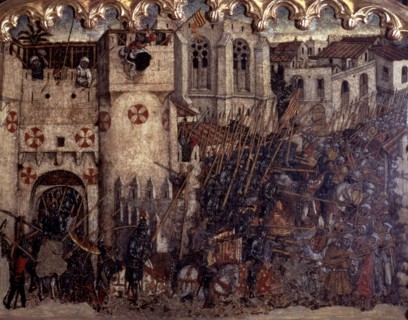 Fight and entry of the troops of James I by the painted door of Medina Myurka (1229), table in th?