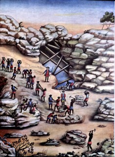 Workers in diamond mines, 18th century engraving.