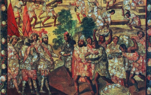 Hernán Cortés enters Cempoal and he's welcomed by the chief Gordo (Quauhtlaebana) who showers mea?
