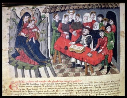 Flourish in the statutes of the brotherhood of Montserrat enacted in 1415 with the members, Minia?