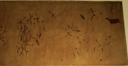 Hunting Scene, figures of proportional and dynamic style in black color spot, painting compositio?