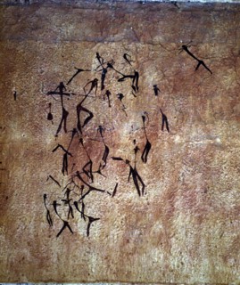 Hunting scene. Detail of the anthropomorphic figures. Pictorial composition of the hunting drawin?