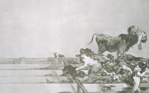 Bullfighting, series of etchings by Francisco de Goya, plate 21: 'Desgracias acaecidas en el tend?