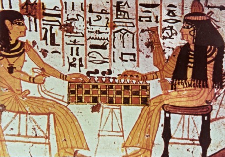 Courtesan women playing chess, fresco from the chapel of Khabekhnet.