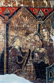 Front of the Iguácel altar, detail of the scene of the Epiphany. Panel painting from the church o?