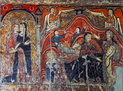 'Visitation and Nativity', detail of the front of the Iguácel altar. Painting on panel from the ?