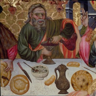 Last Supper', detail of Jesus sitting among the apostles.