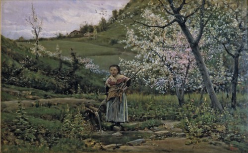 'Spring', oil by Joaquim Vayreda.