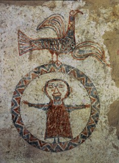 Prayer, detail of mural Painting that was in the apse of the pre-Romanesque church of Sant Quirze?