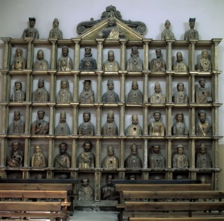 Detail of the sculptural busts of saints used as reliquaries, in the church of Santa Maria.