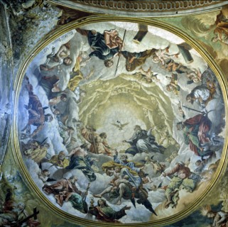 Transept vault decorated with paintings by Fray Manuel Bayeu in the Cathedral of Jaca.
