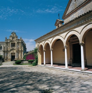 View of the gateway to the Cartuja of Defense of Jerez de la Frontera, with arcaded porch, at the?