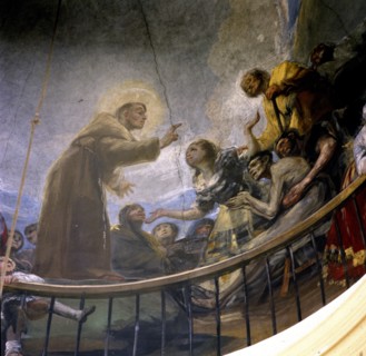 Detail of the mural on the ceiling of the Chapel of San Antonio de la Florida in Madrid.