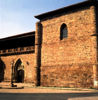 Detail of the façade with the door of the Church of Santa Maria la Mayor in Ezcaray (La Rioja).