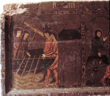 Altarpiece of San Jaime de Frontanyà with miraculous scenes of the pilgrimage to Santiago de Comp?