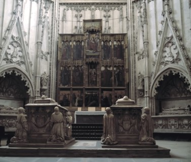 Inside of the Chapel of Santiago or Luna, at the Cathedral of Toledo, detail of the tombs of Don ?