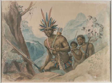 Chief of the Bororenos preparing for an attack, watercolor.