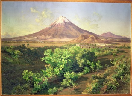 'Mexican landscape with volcano peak', Oil, 1887 by Jose Maria Velasco.