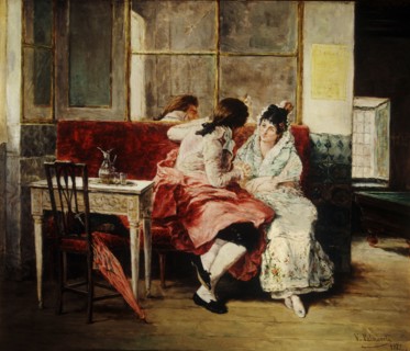 Café of early 19th century', oil by Vicente Palmaroli.