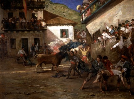 'Bulls in Lezo 1882' oil by Gustave Colin.