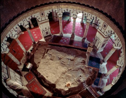Inside the Dome of the Rock, where you can see the Rock of Abraham.
