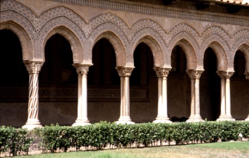 Arches of the Monreale Cathedral cloister in Sicily, Norman-Byzantine style, 12th-13th centuries.?