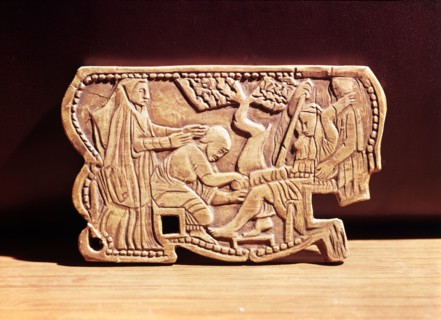 Scene of a childbirth, relief on ivory table.