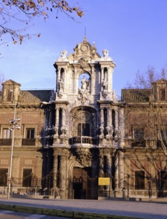 View of the façade of the Palace of San Telmo, by Leonardo Figueroa, in Seville.