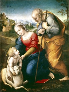 Holy Family of the lamb', 1507, Oil on table by Raphael.